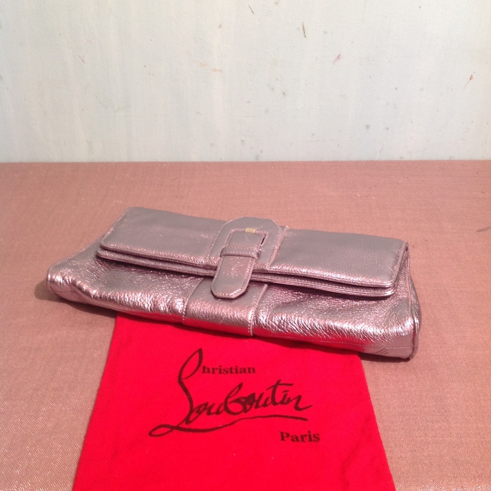CHRISTIAN LOUBOUTIN OVERSIZE PEWTER LEATHER CLUTCH